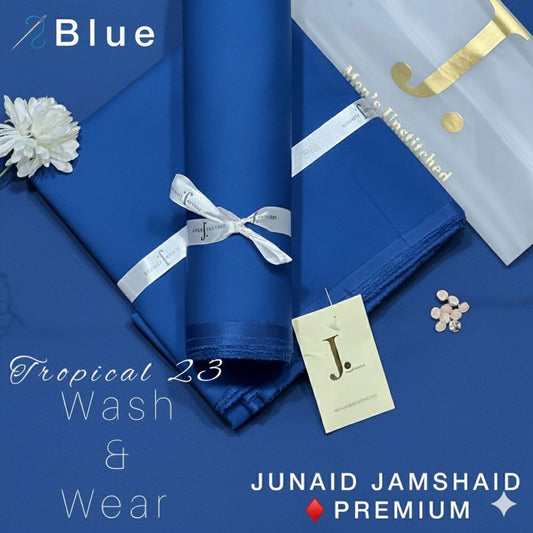 Denim Blue BLENDED UNSTITCHED KAMEEZ SHALWAR FABRIC